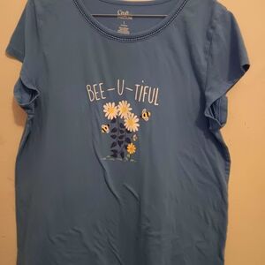 Croft & Barrow Blouse, Women’s Size L,  Blue Bees Flowers Summer Bee-u-tiful Tee